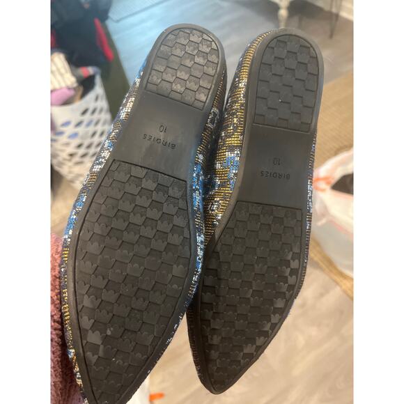 Never worn Birdies size 10 The Goldfinch blue & gold floral needlepoint flats - Picture 3 of 3